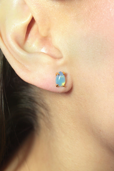 Aretes acqua Calcedonia azul cubierta de Oro