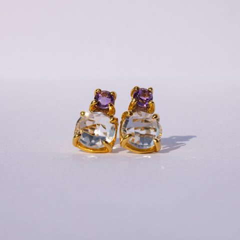 Aretes violeta con cuarzos blancos y amatistas